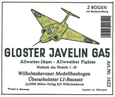 [WHM 1622] Gloster Javelin GA5-52纸模网 - 海量纸模型图纸下载