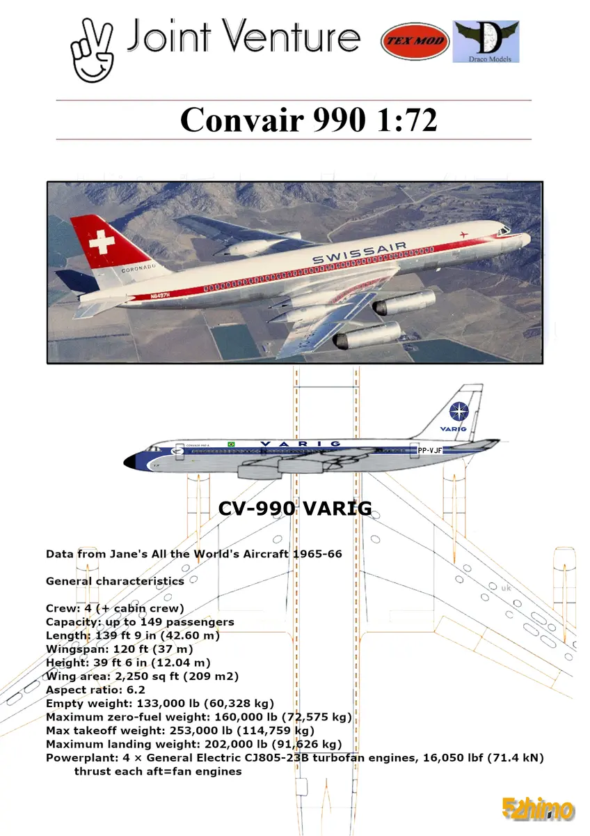 Convair 990 Coronado 康维尔990科罗纳多喷气式民航客机纸模型配图 - 第4张 - 52纸模网