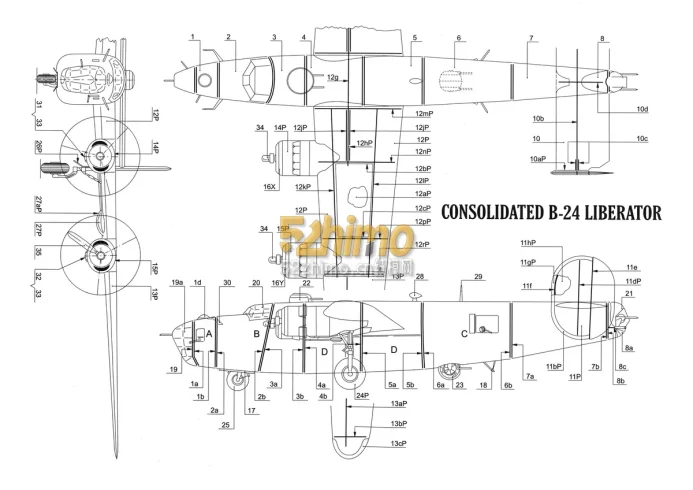 [Fly Model 021] B-24D Liberator Ver2-52纸模网 - 海量纸模型图纸下载
