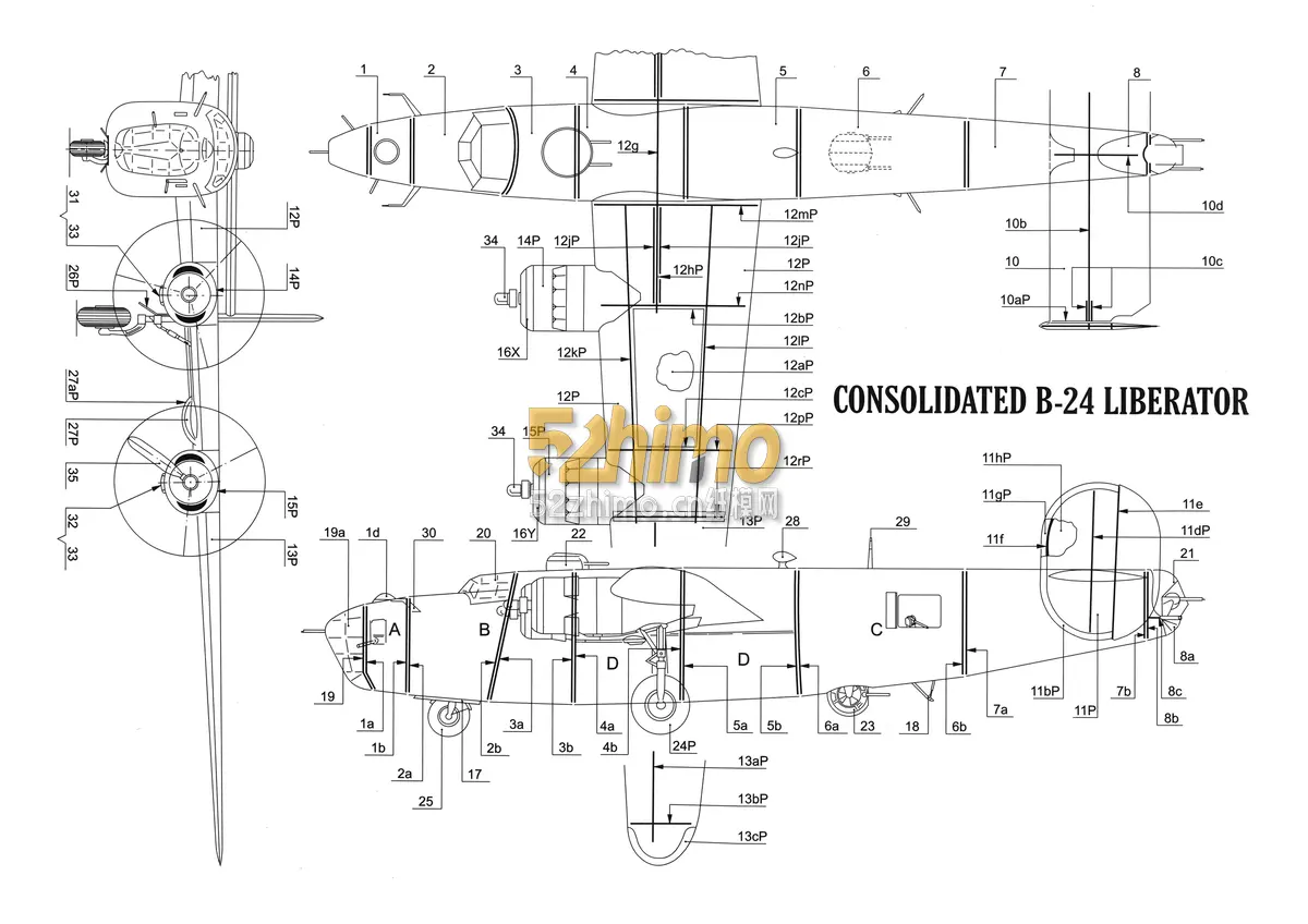 [Fly Model 021] B-24D Liberator Ver2-52纸模网 - 海量纸模型图纸下载