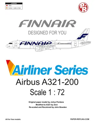 [Paper Replika] Airbus A321-200 Finnair Airlines-52纸模网 - 海量纸模型图纸下载