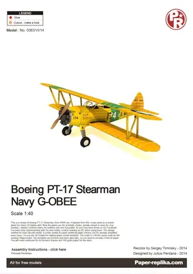 [Paper Replika] Boeing PT-17 Stearman Navy G-OBEE-52纸模网 - 海量纸模型图纸下载
