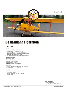 [Paper Replika] Tigermoth 1200mm Biplane RC Plane-52纸模网 - 海量纸模型图纸下载