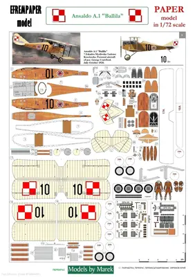 [Model Cardboard] Ansaldo A.1 Ballila(7th Eskadra Mysliwska, No.10, Polish, 1920-1930)重涂版-52纸模网 - 海量纸模型图纸下载