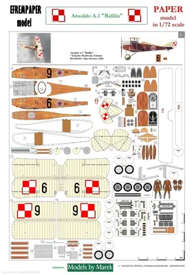 [Model Cardboard] Ansaldo A.1 Ballila(7th Eskadra Mysliwska, No.6, Polish, 1920-1930)重涂版-52纸模网 - 海量纸模型图纸下载